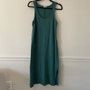 Gap 100% Cotton Green Midi Dress XS Petite Side Slits Boho Beach‎ Minimalist